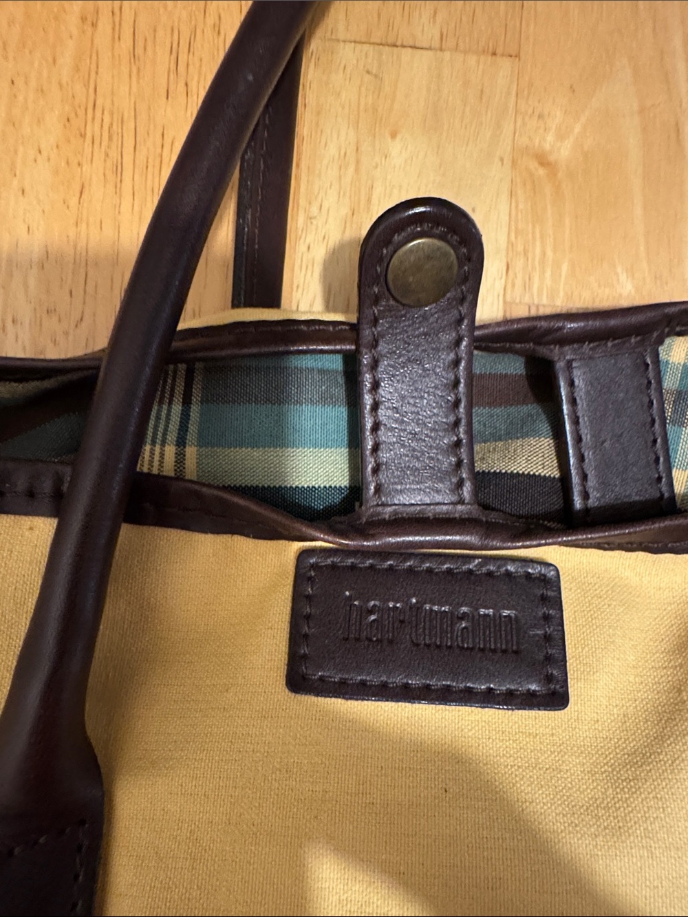 Canvas Tote Bag with Dark Brown Trim - Yellow - Picture 2 of 5